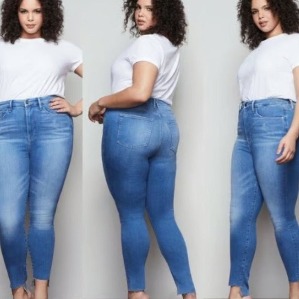 Good American Women's Good Waist Step Hem Denim Jeans Size 4 or 27 Blue 435 NWT